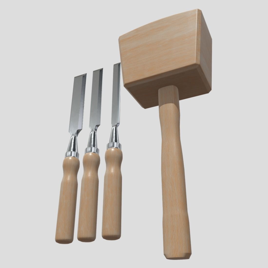 Chisel Pack With Hammer Low-poly 3D model_10