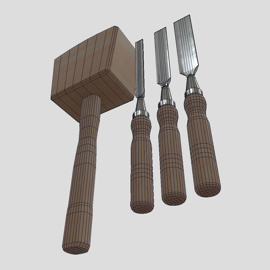 Chisel Pack With Hammer Low-poly 3D model_9