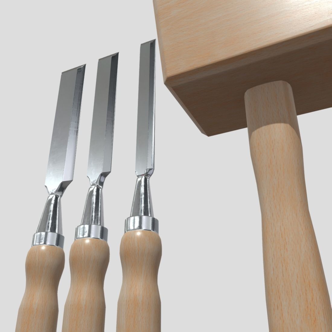 Chisel Pack With Hammer Low-poly 3D model_12