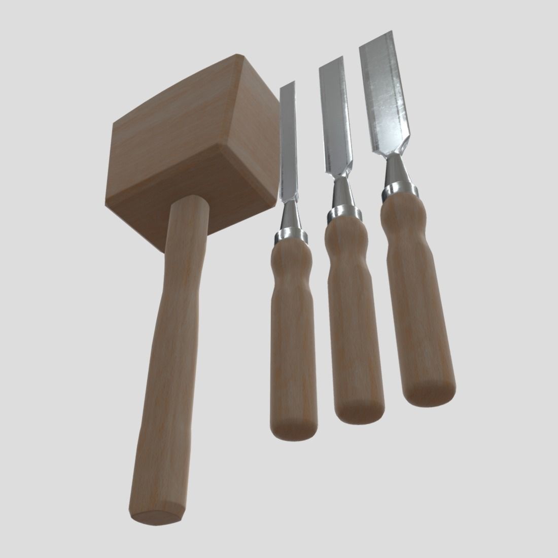 Chisel Pack With Hammer Low-poly 3D model_8