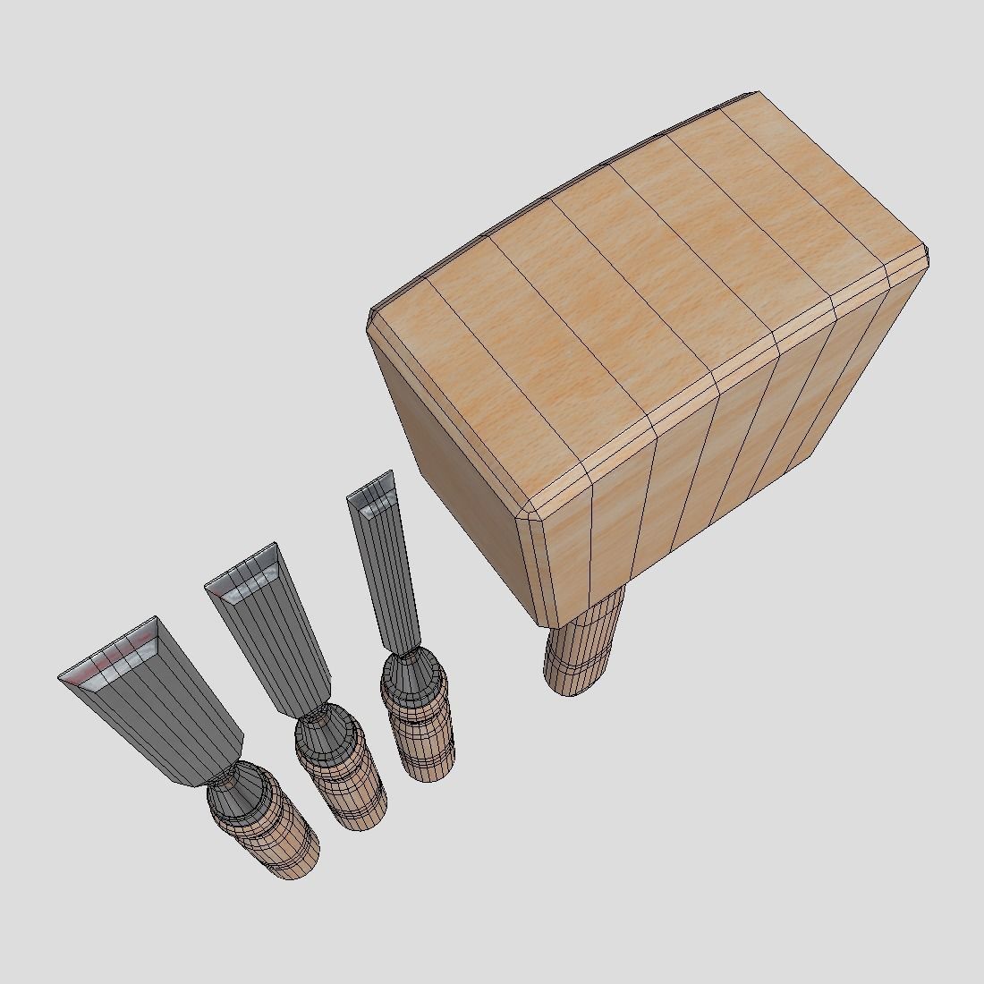 Chisel Pack With Hammer Low-poly 3D model_7
