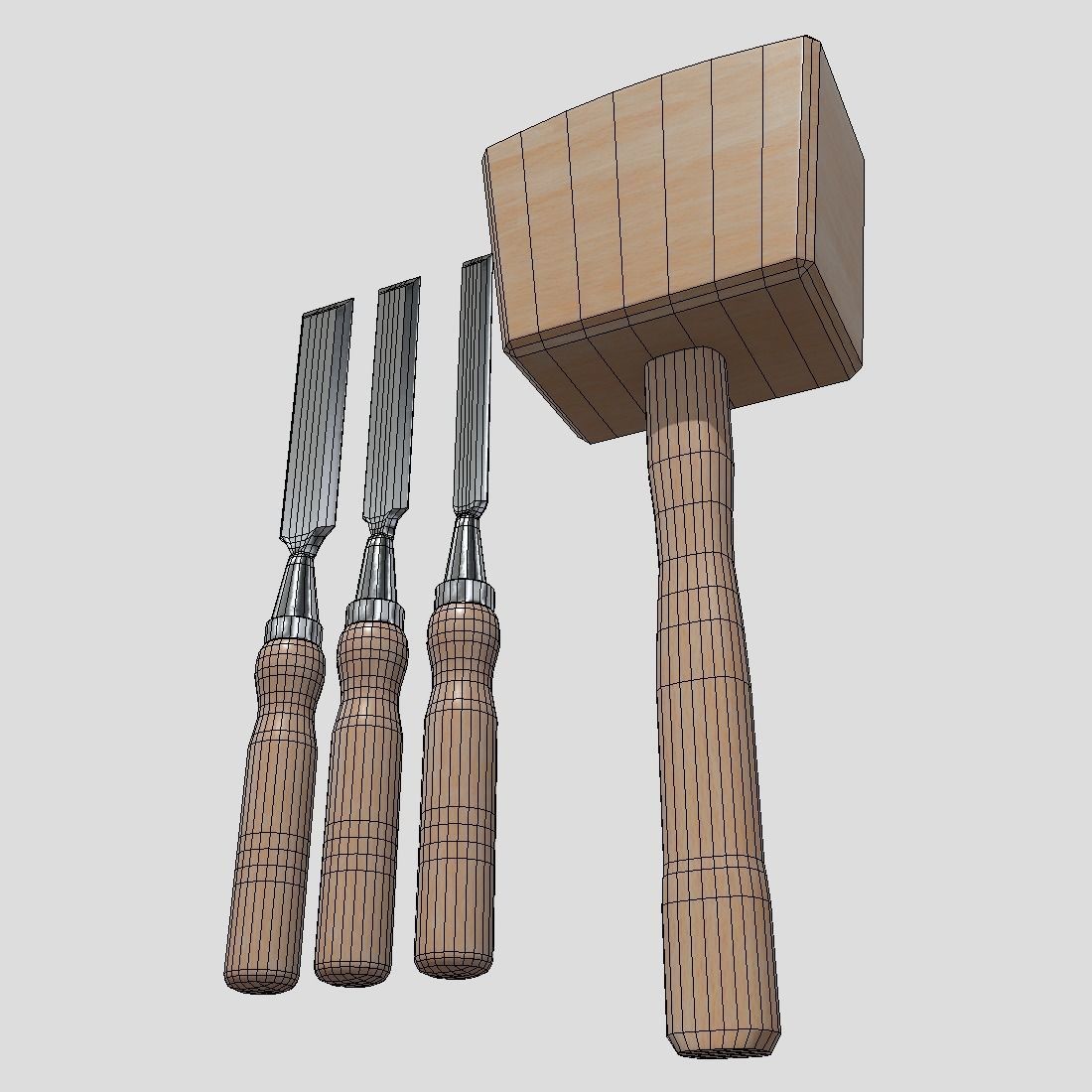 Chisel Pack With Hammer Low-poly 3D model_11