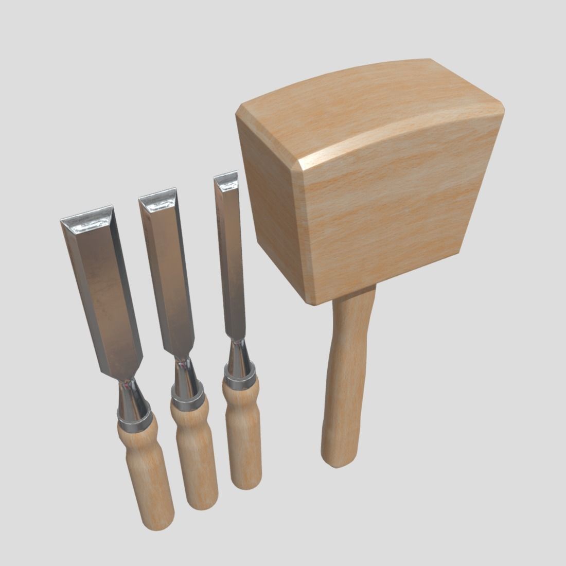 Chisel Pack With Hammer Low-poly 3D model_4