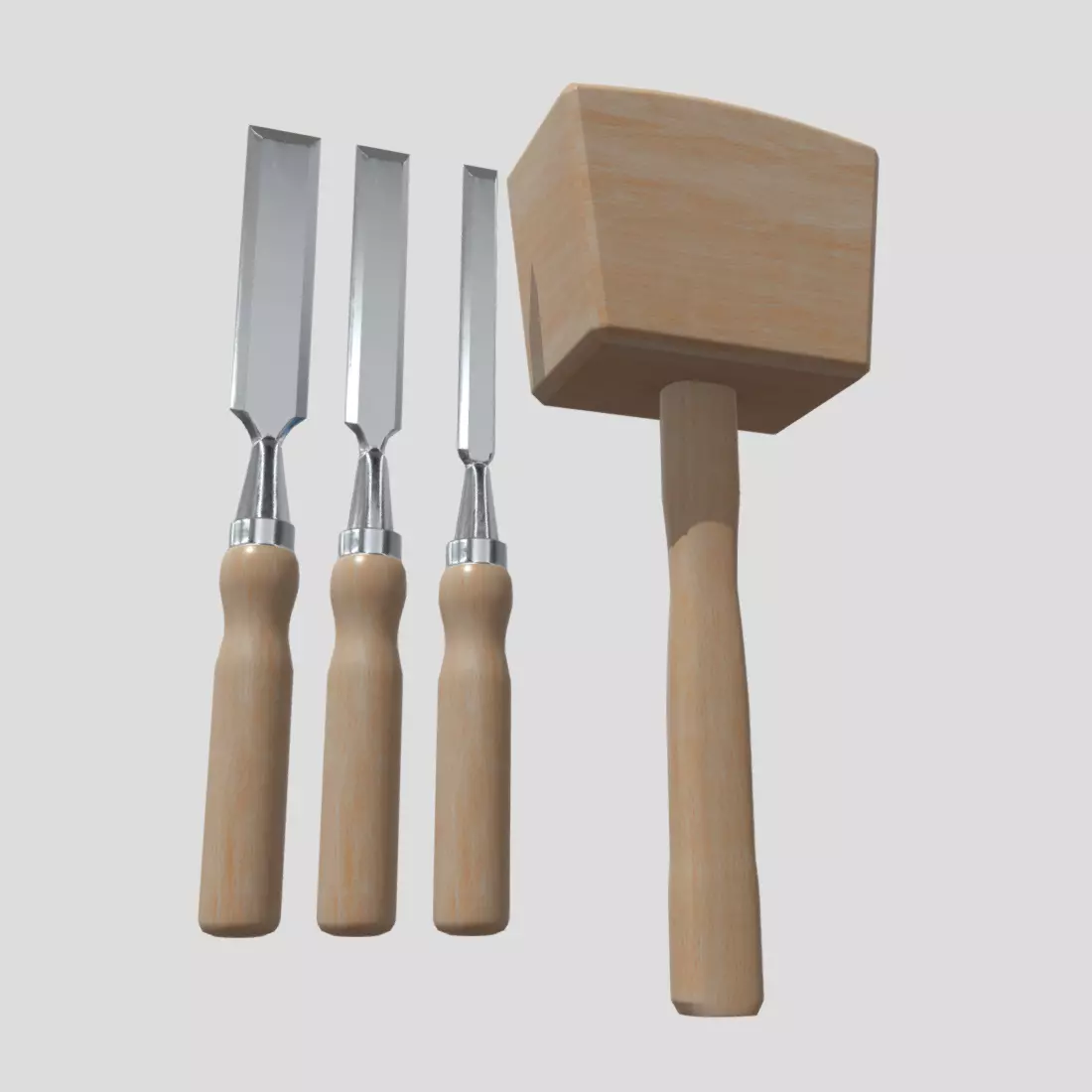 Chisel Pack With Hammer Low-poly 3D model_0