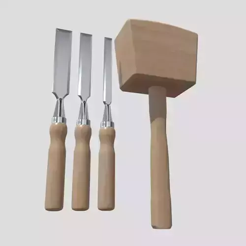 Chisel Pack With Hammer Low-poly 3D model