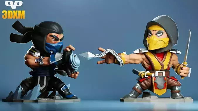 Sub-Zero vs Scorpion Chibi for 3D Printing STL 3D print model
