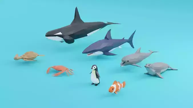 Low poly Fish pack  Ocean animals  Low-poly 3D model