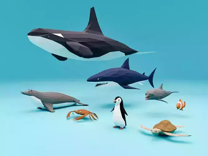 Low poly Fish pack Ocean animals Low-poly 3D model