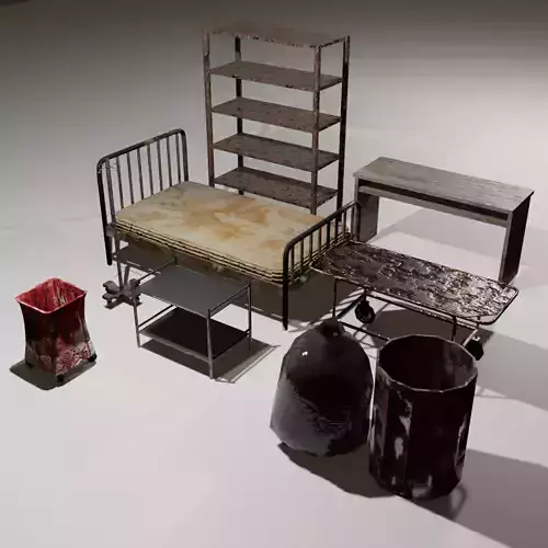 Old Rusty Low Poly Furniture Props