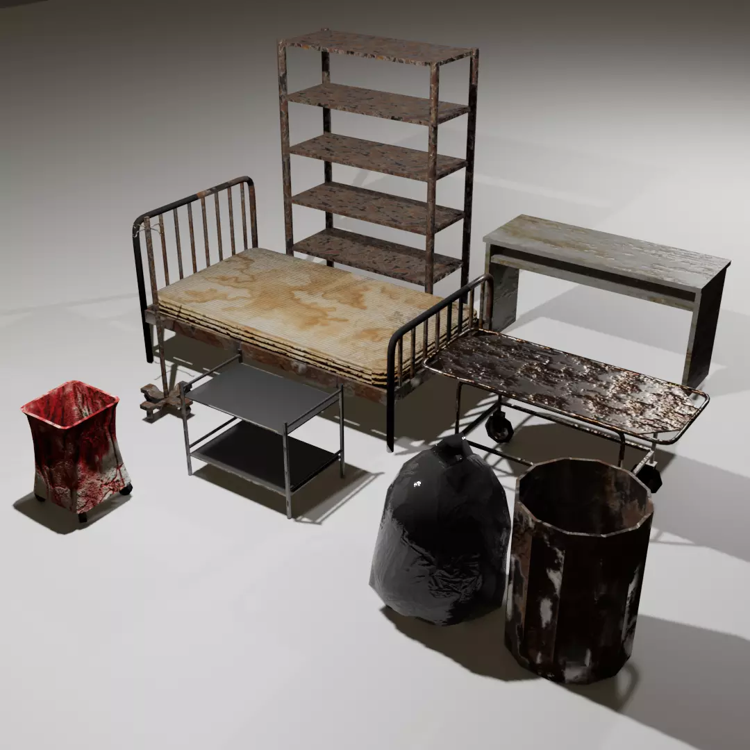 Old Rusty Low Poly Furniture Props Low-poly 3D model