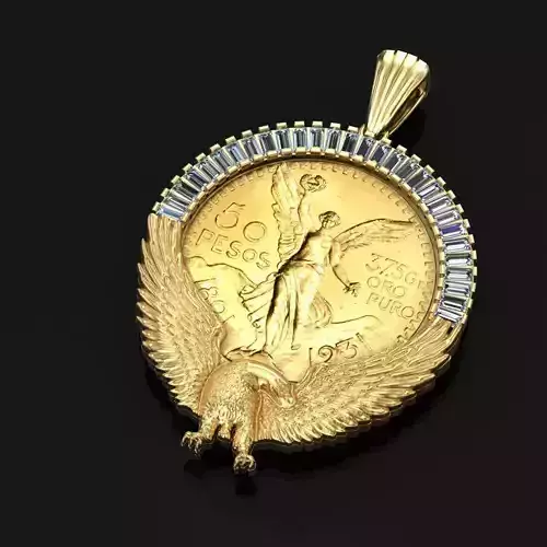 pesos gold coin pendant with eagle and diamonds 3D print model