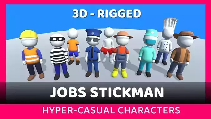Hyper-Casual Low Poly Stickman Jobs Package