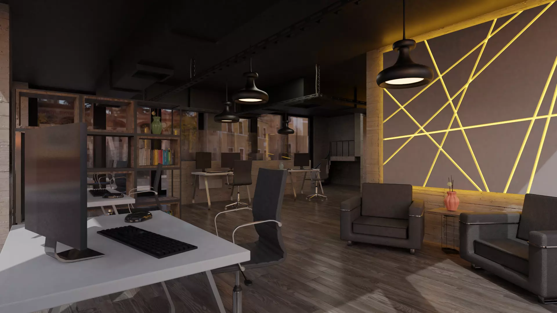 Office space Low-poly 3D model