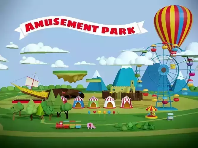 Amusement park low poly set