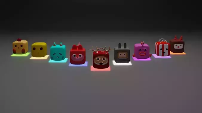 CUBIES group of different colored toys