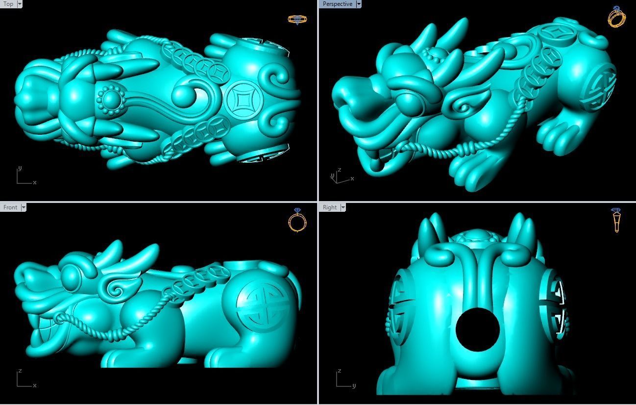 Pixiu money coin Bracelet - Unicorn bracelet - Size 20 mm 3D print model_9