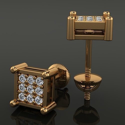 Cluster Square Diamond Stud Earring 3D print model
