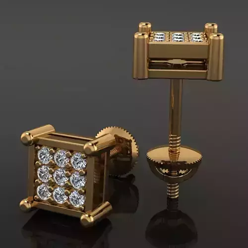 Cluster Square Diamond Stud Earring 3D print model