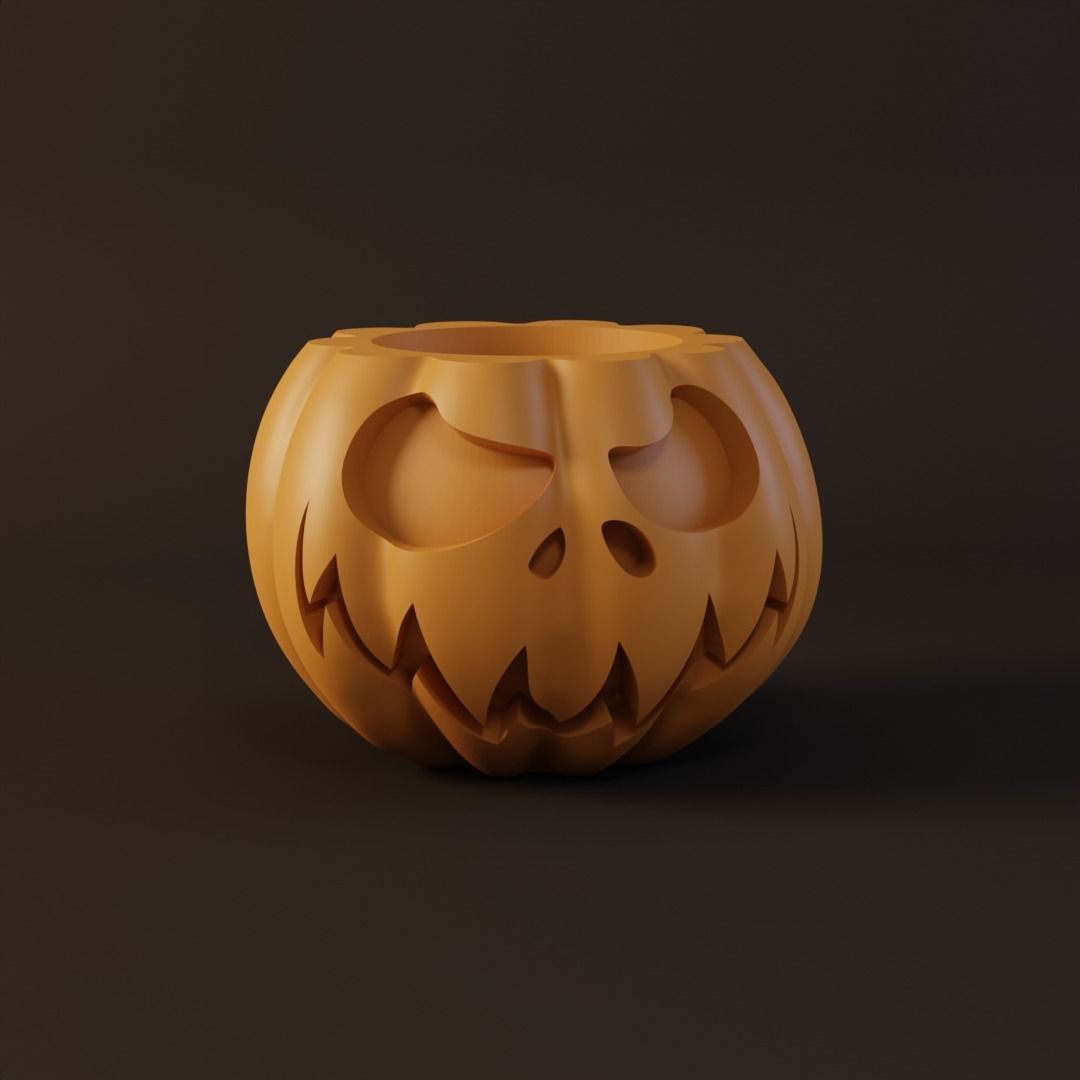 4 Halloween pumpkin candle holder 3D print model_1