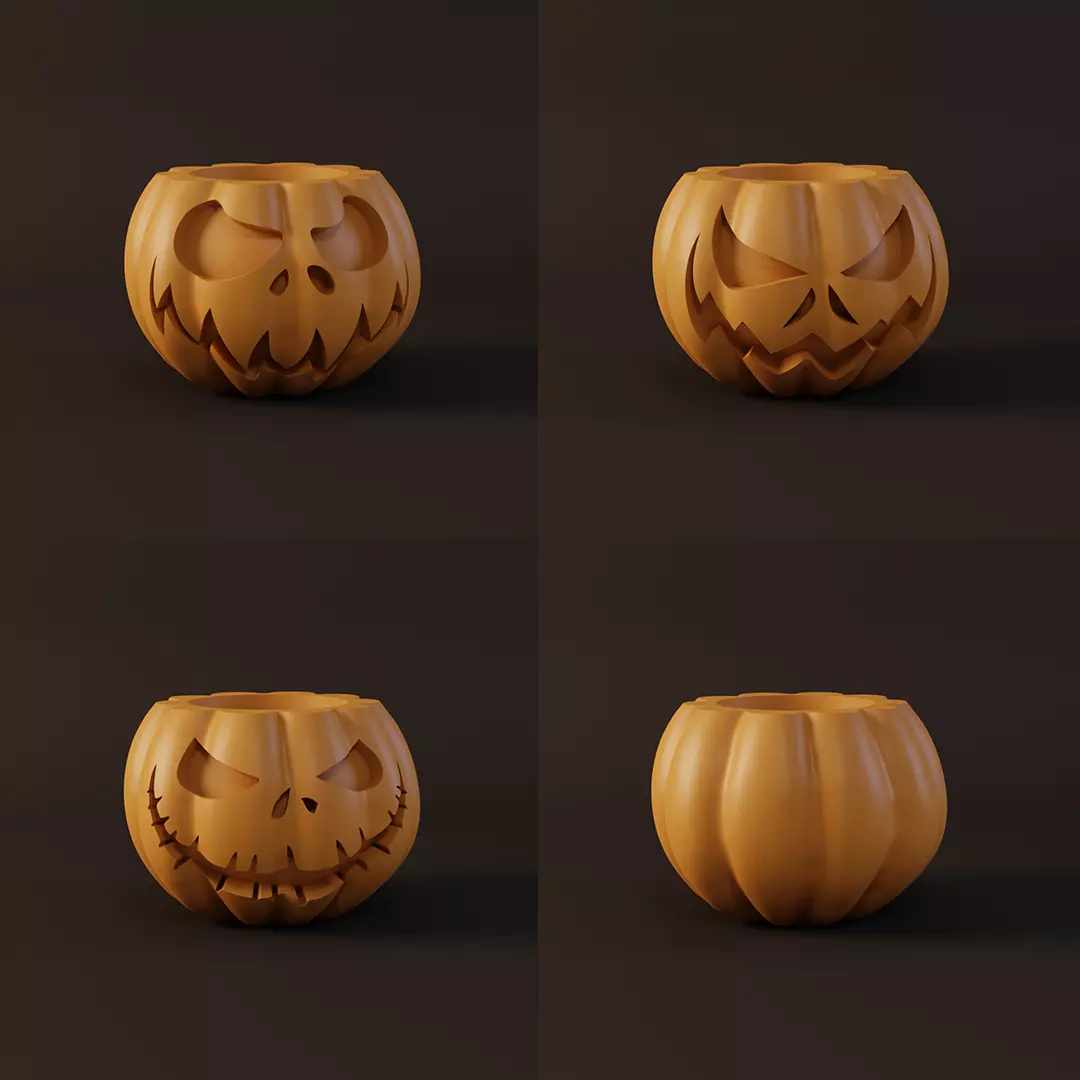 4 Halloween pumpkin candle holder 3D print model_0