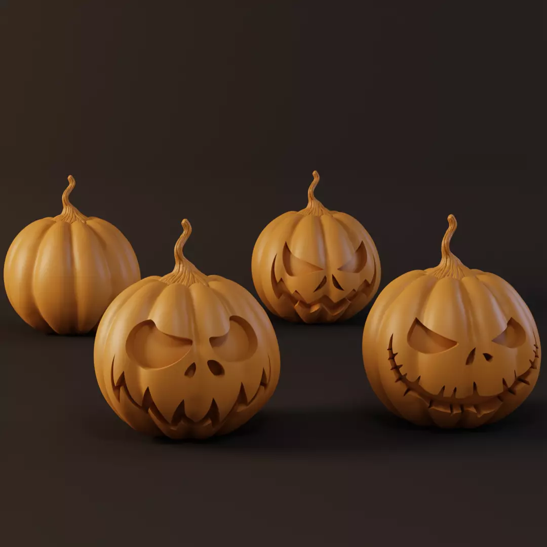 4 Halloween pumpkins 3D print model_0