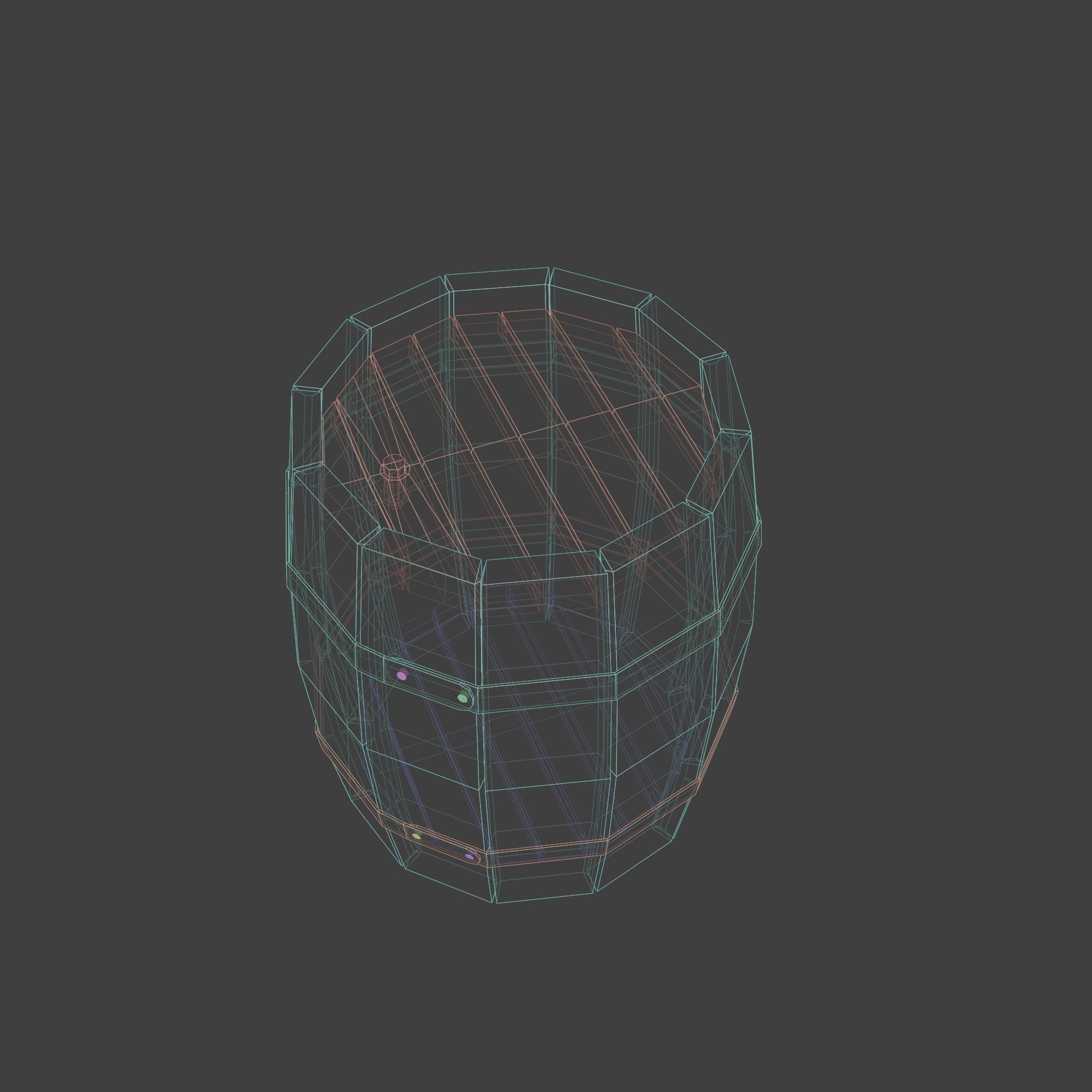 Wooden Barrel with Lids Rims Pins and Bung Low-poly 3D model_2