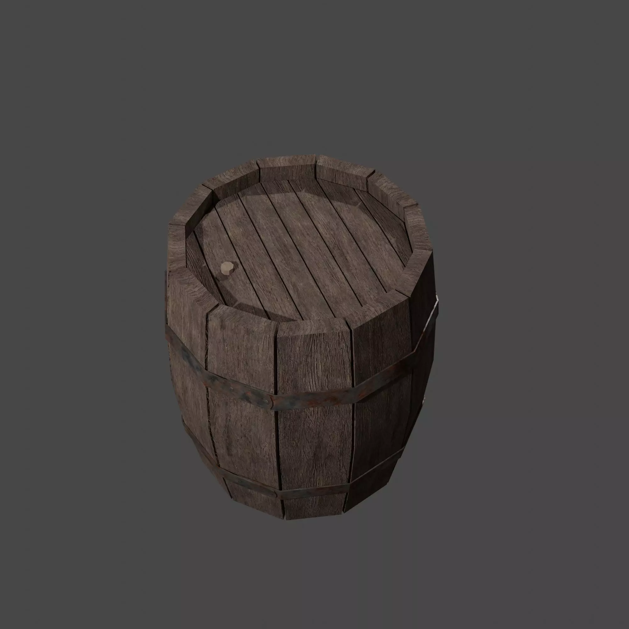 Wooden Barrel with Lids Rims Pins and Bung Low-poly 3D model_0