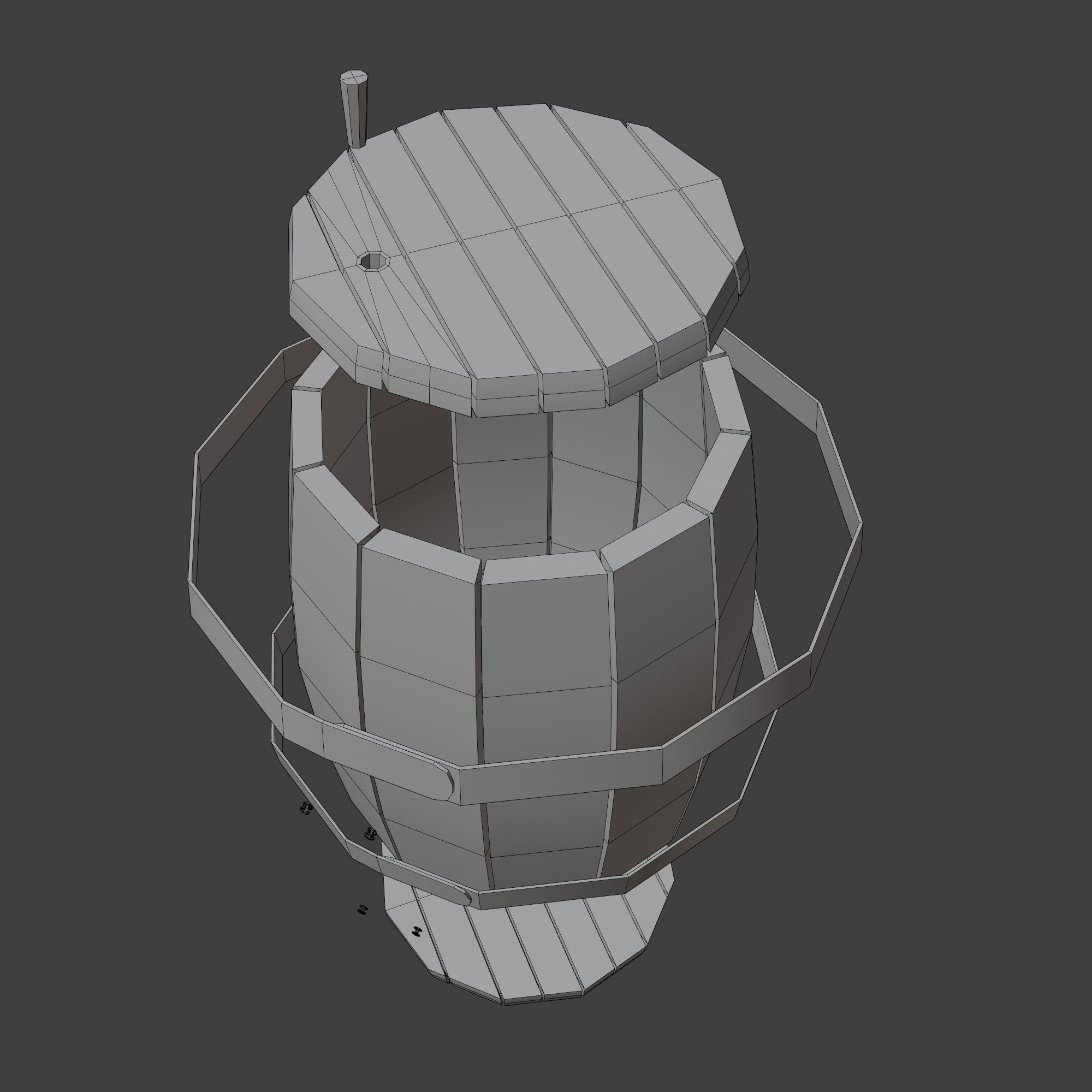 Wooden Barrel with Lids Rims Pins and Bung Low-poly 3D model_4