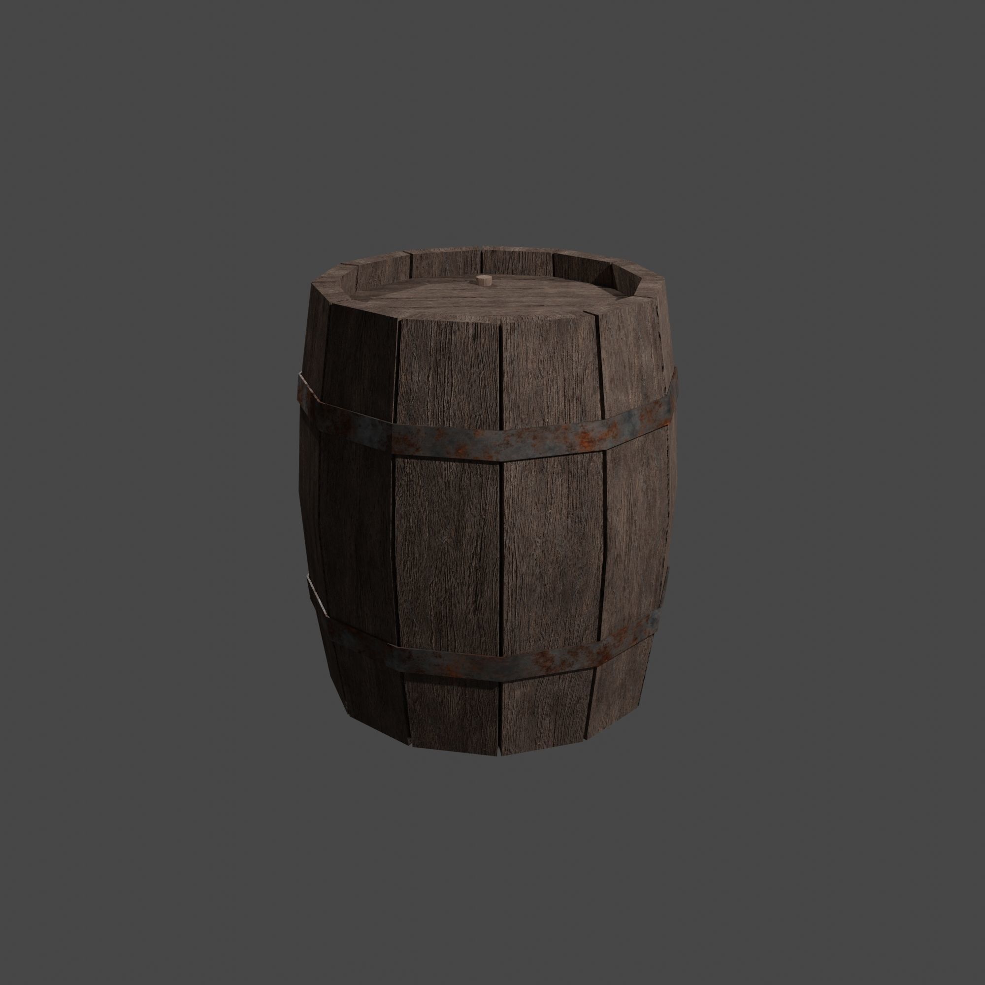 Wooden Barrel with Lids Rims Pins and Bung Low-poly 3D model_9
