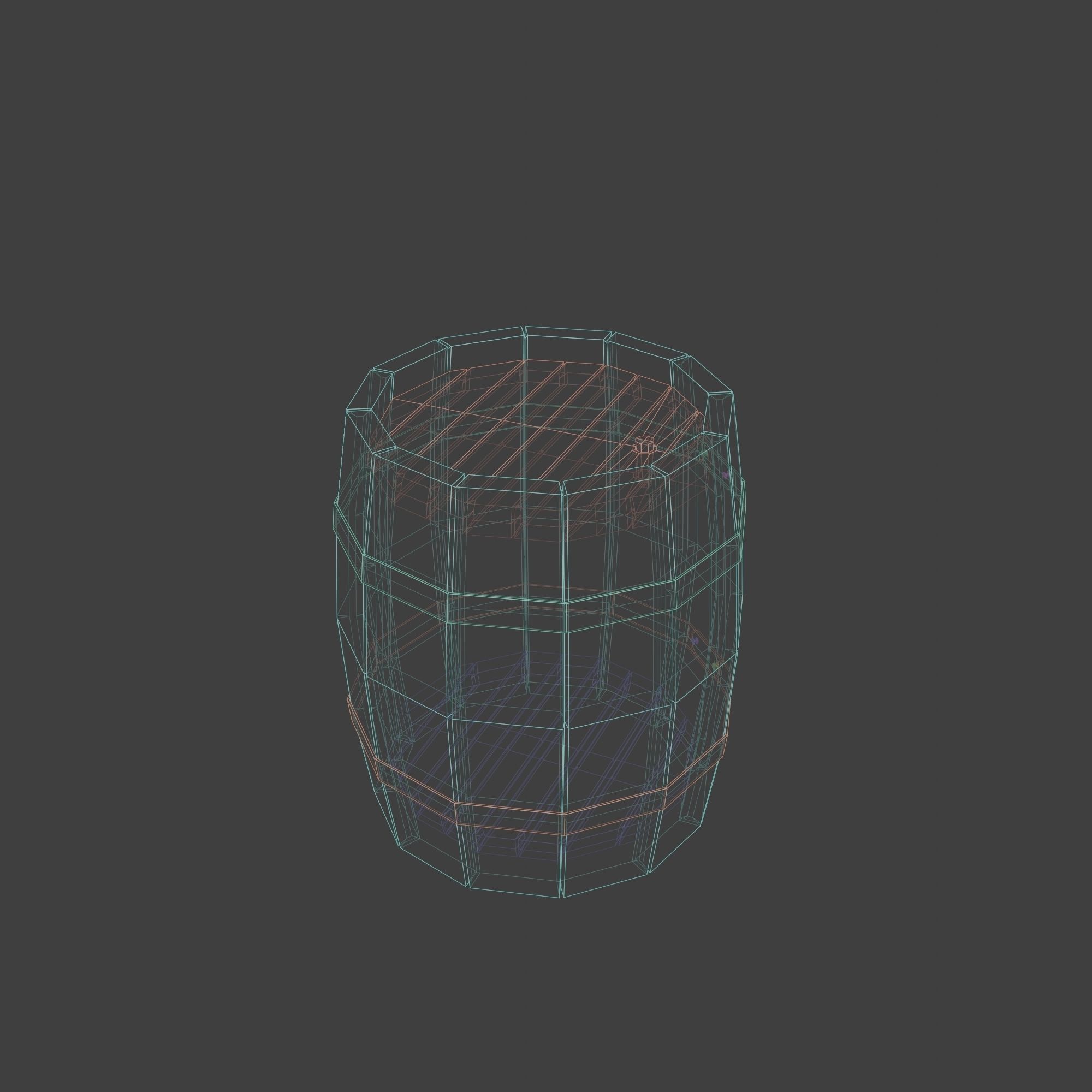 Wooden Barrel with Lids Rims Pins and Bung Low-poly 3D model_14