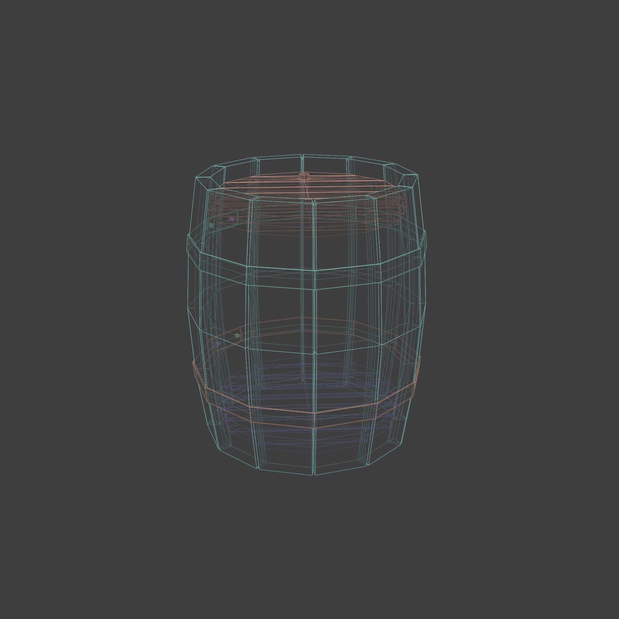 Wooden Barrel with Lids Rims Pins and Bung Low-poly 3D model_11