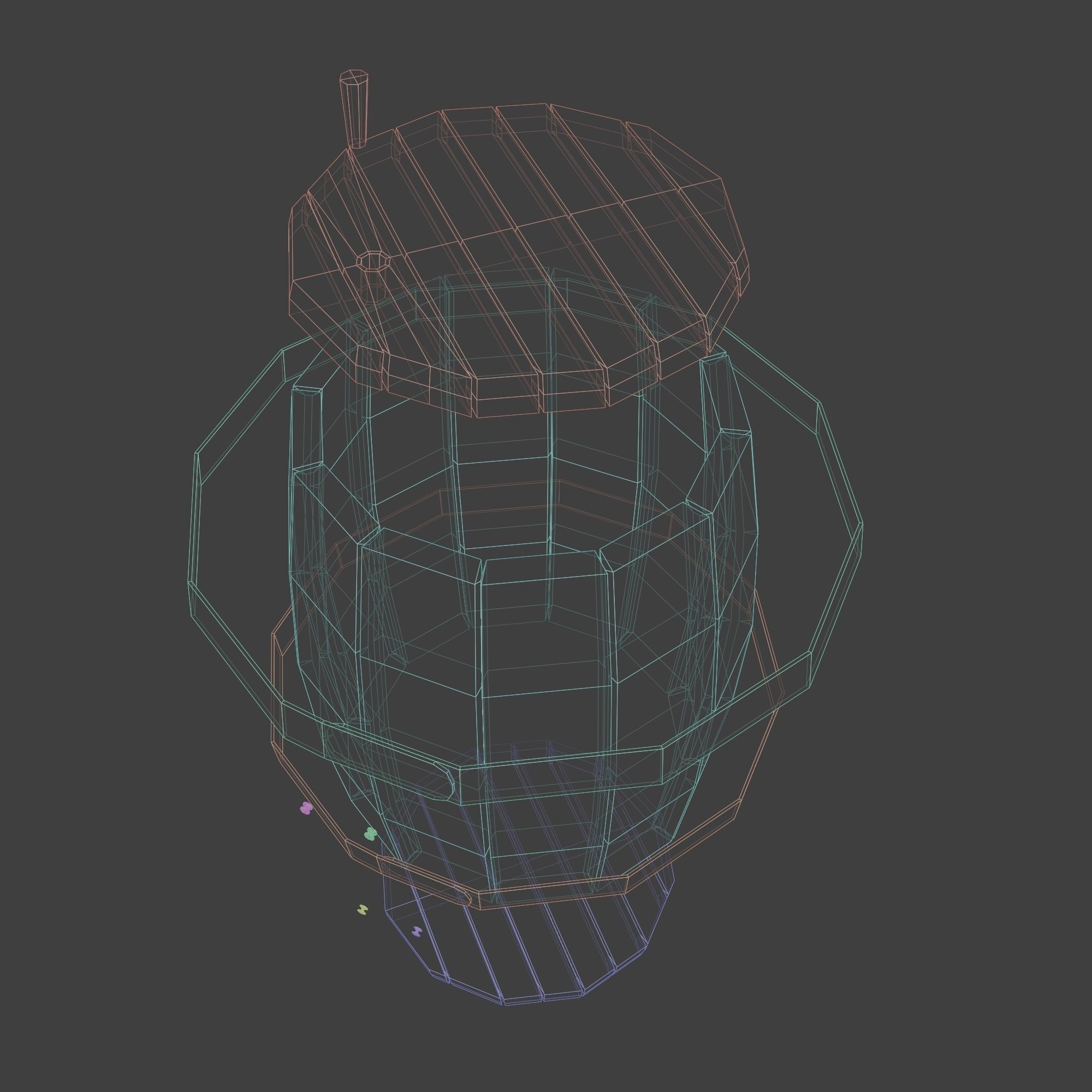 Wooden Barrel with Lids Rims Pins and Bung Low-poly 3D model_5