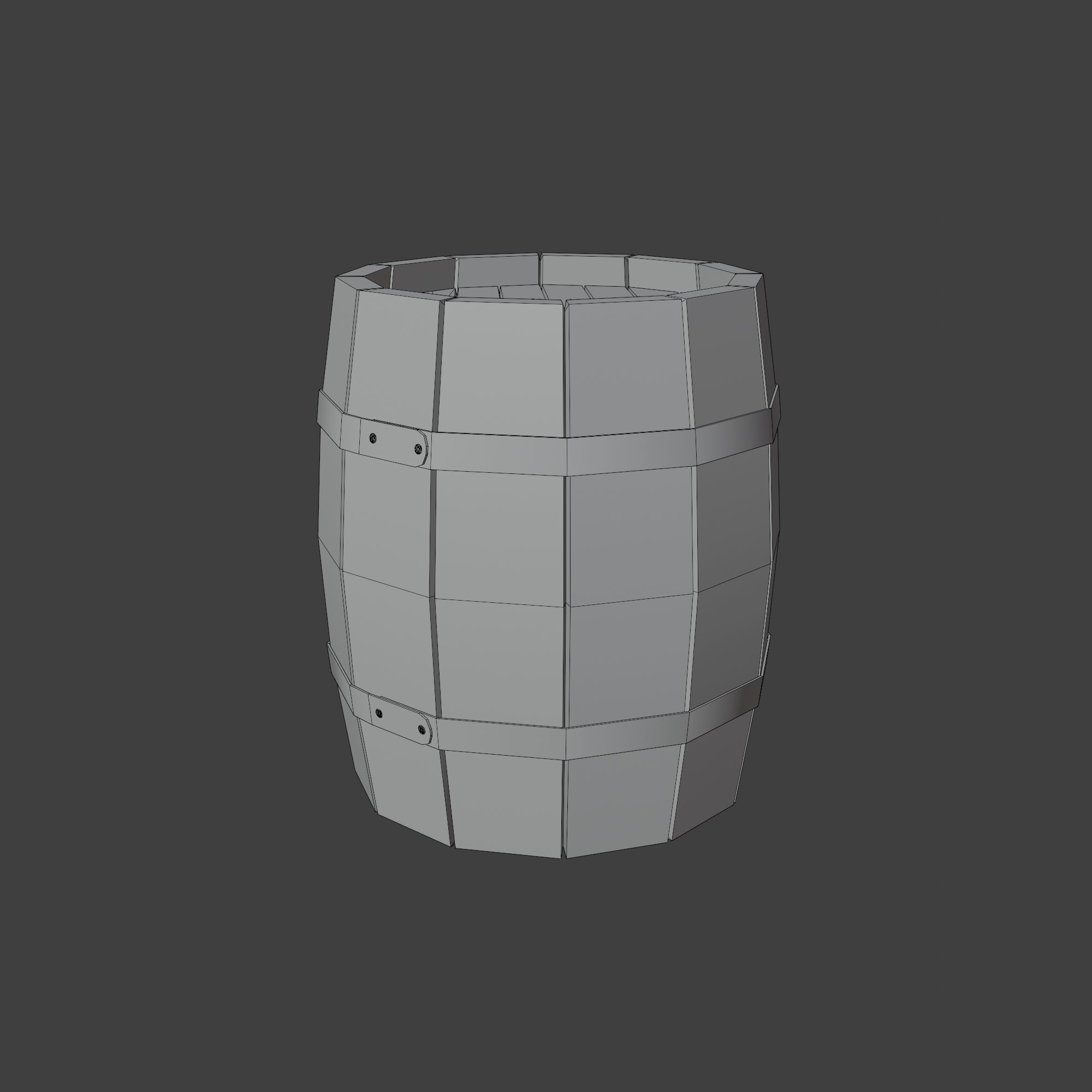 Wooden Barrel with Lids Rims Pins and Bung Low-poly 3D model_7
