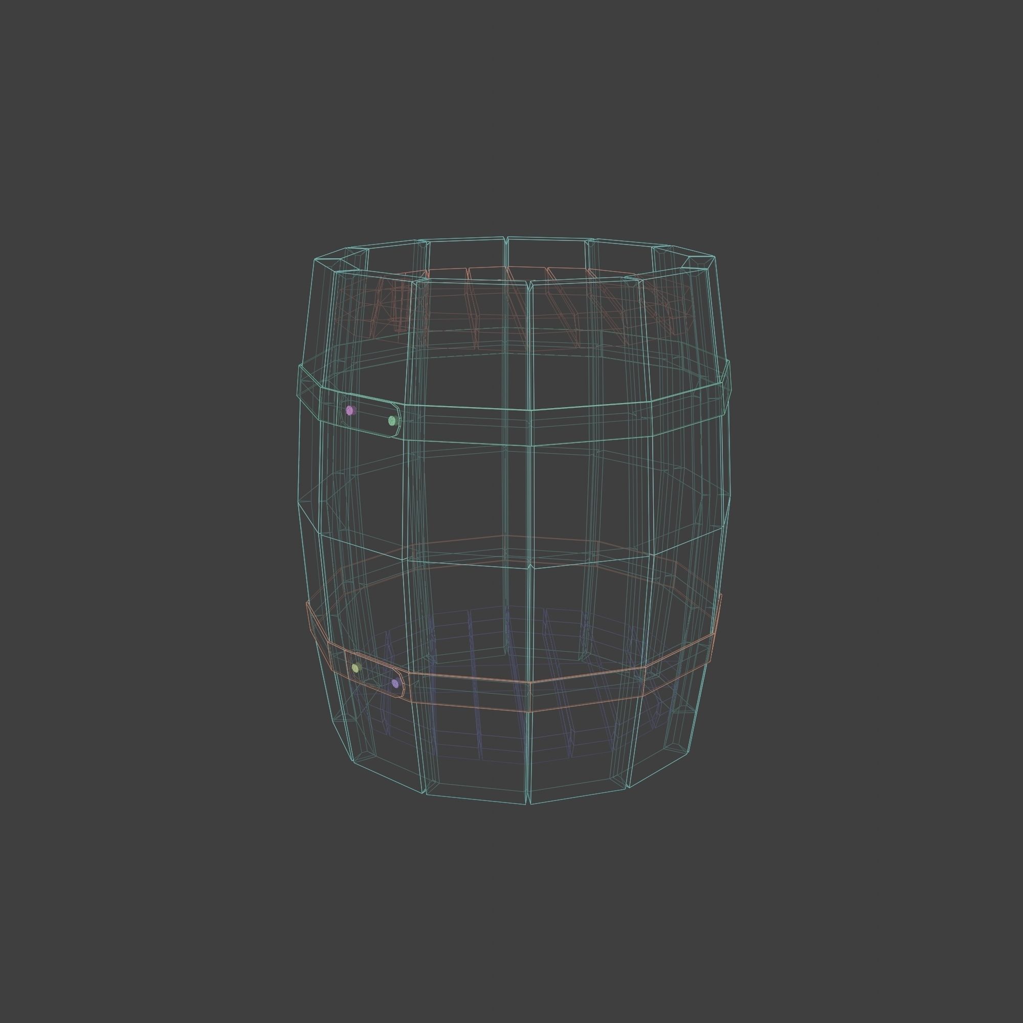 Wooden Barrel with Lids Rims Pins and Bung Low-poly 3D model_8