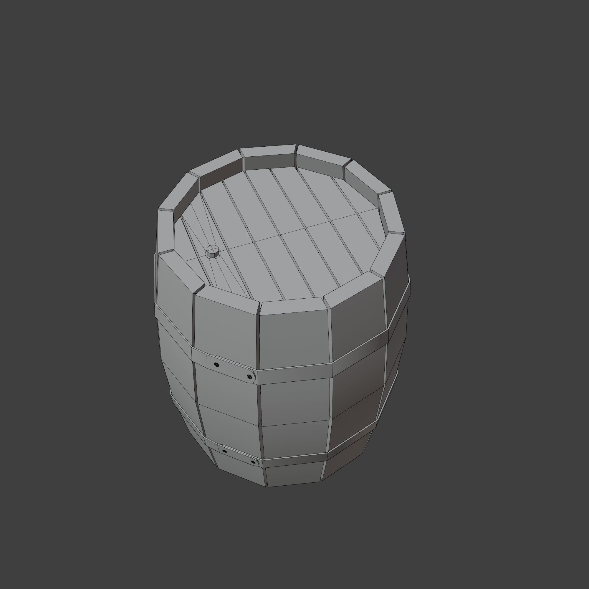 Wooden Barrel with Lids Rims Pins and Bung Low-poly 3D model_1