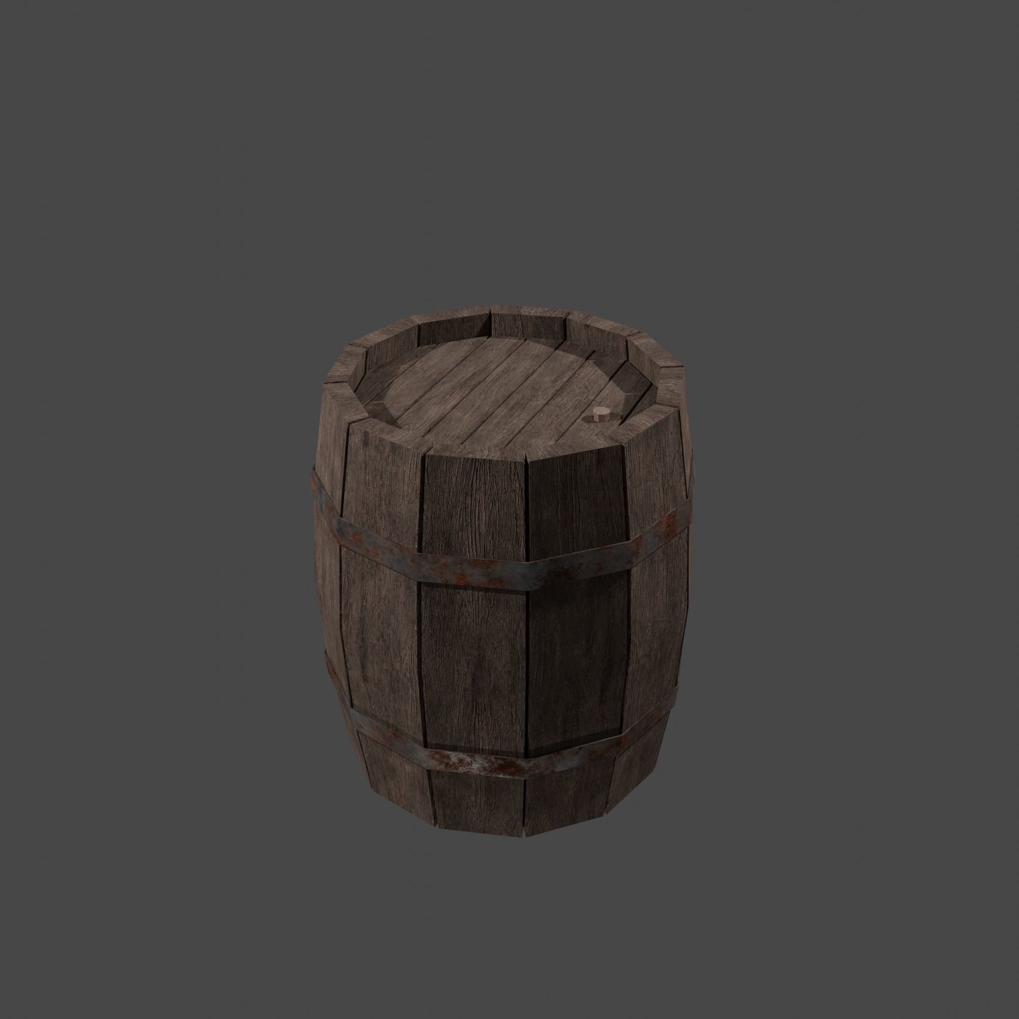 Wooden Barrel with Lids Rims Pins and Bung Low-poly 3D model_12