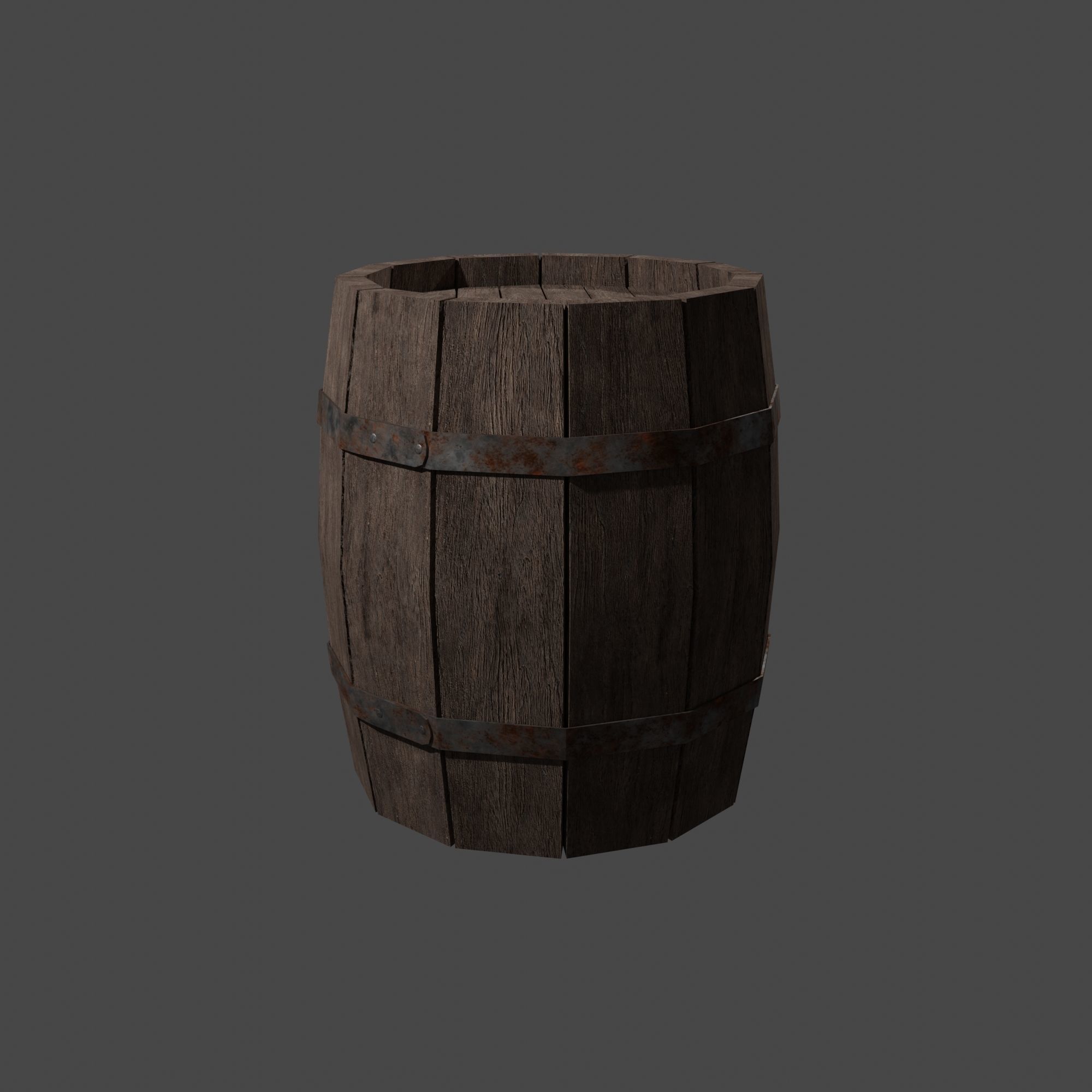 Wooden Barrel with Lids Rims Pins and Bung Low-poly 3D model_6