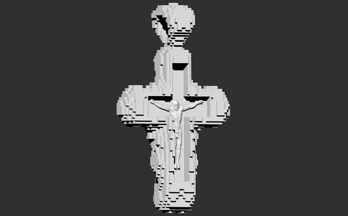 Jesus Christ crucifixion cross pixel art pendant 3D print model