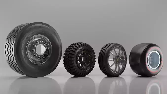 Tire bundle Formula one Tire Porsche Tire Offroad and Truck Tire Low-poly 3D model
