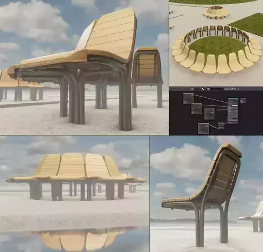 Bench 7 Oak Metal Version 2 Low-poly 3D model