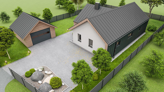 Small house with surroundings archicad sketchup lumion 3D model 3