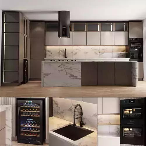 MODERN KITCHEN WITH ISLAND 008 Low-poly 3D model