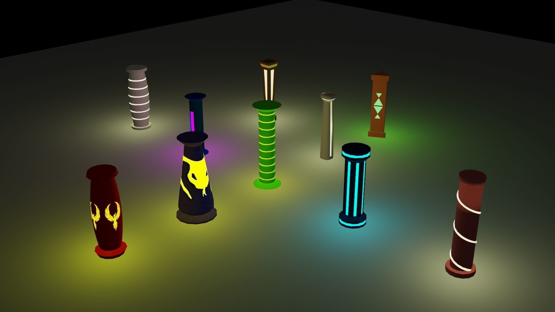 Illuminated Column Package Low Poly Low-poly 3D model_4