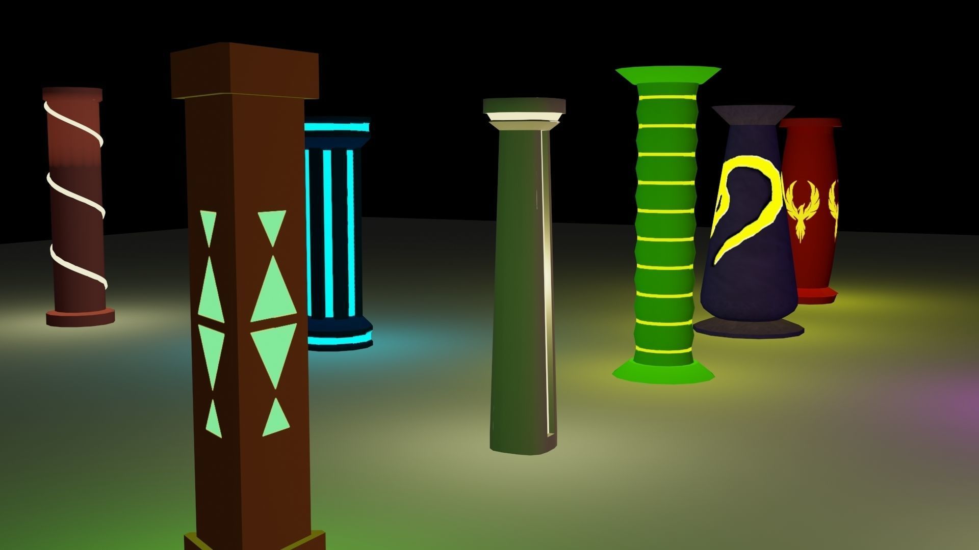 Illuminated Column Package Low Poly Low-poly 3D model_5
