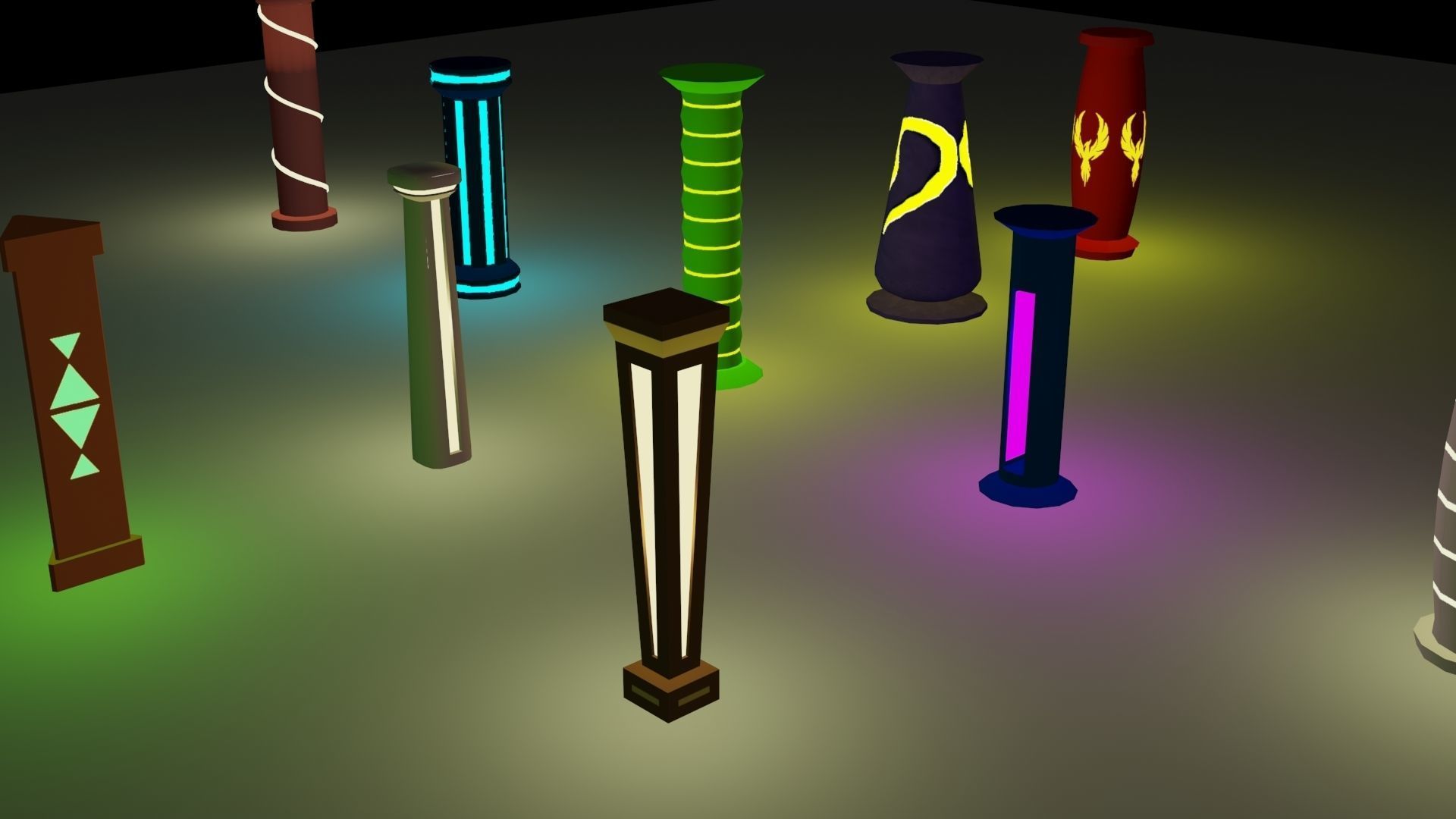 Illuminated Column Package Low Poly Low-poly 3D model_2