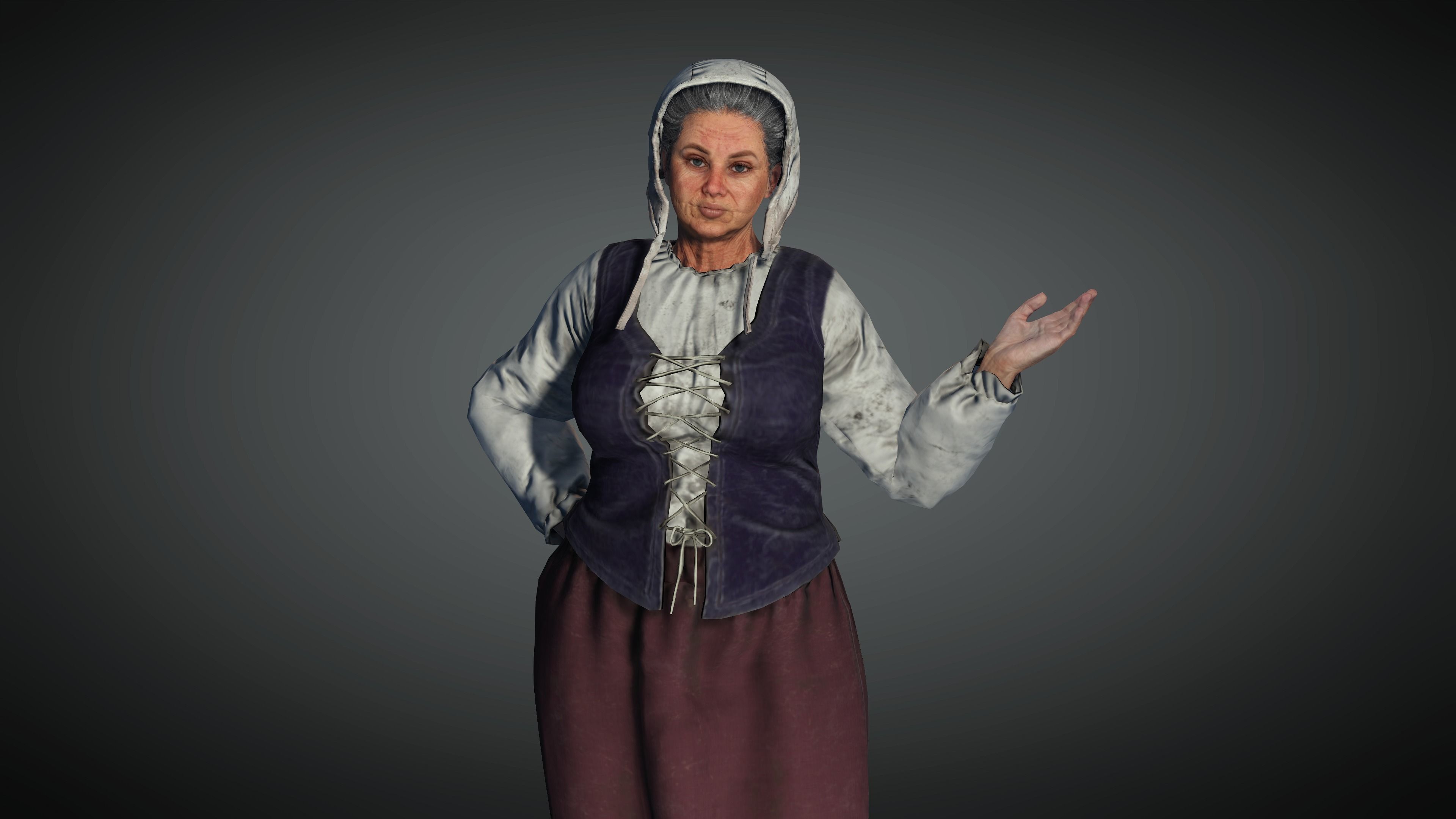AAA Medieval Female Character 04 Low-poly 3D model_13