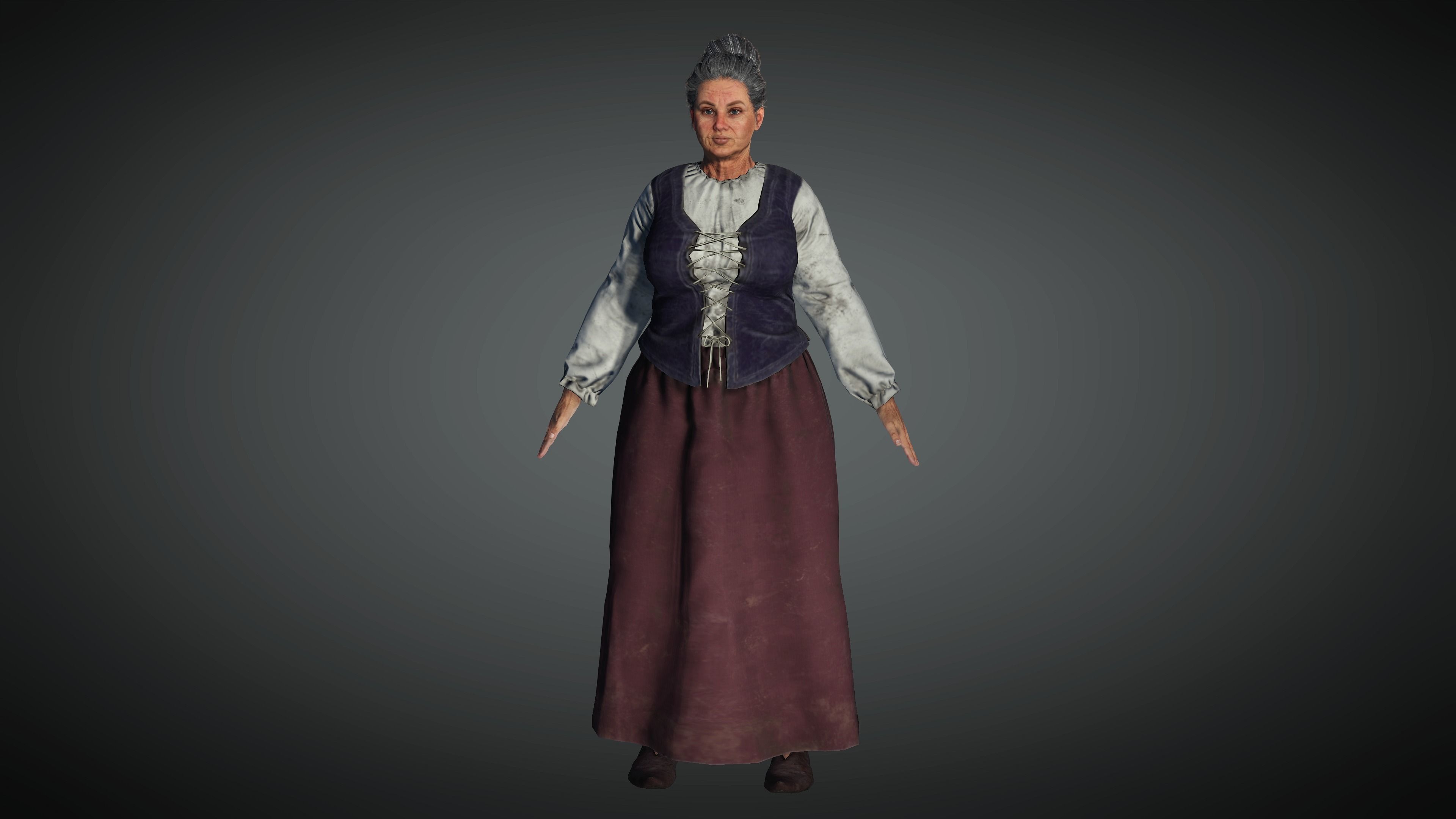 AAA Medieval Female Character 04 Low-poly 3D model_3