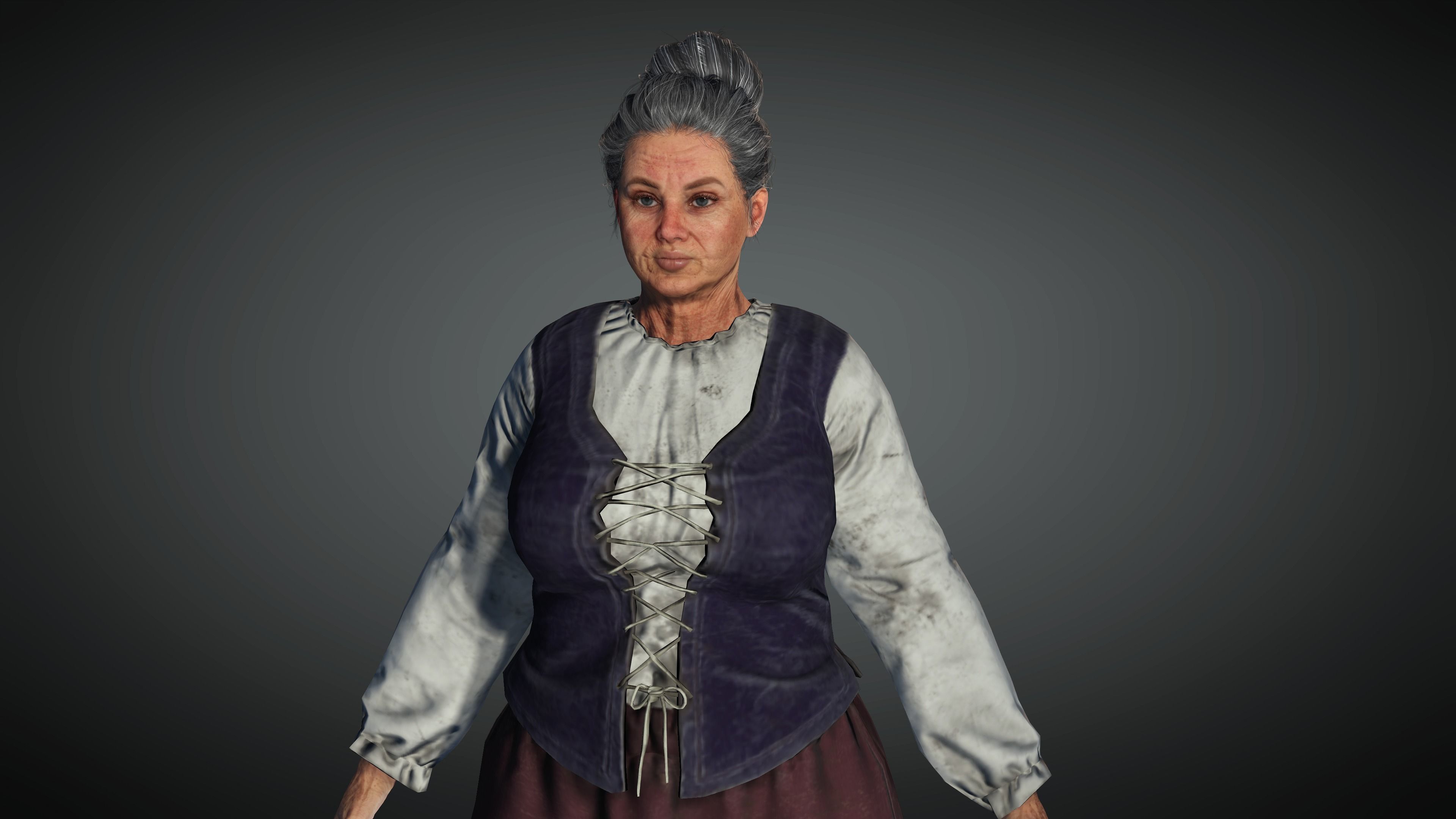 AAA Medieval Female Character 04 Low-poly 3D model_2