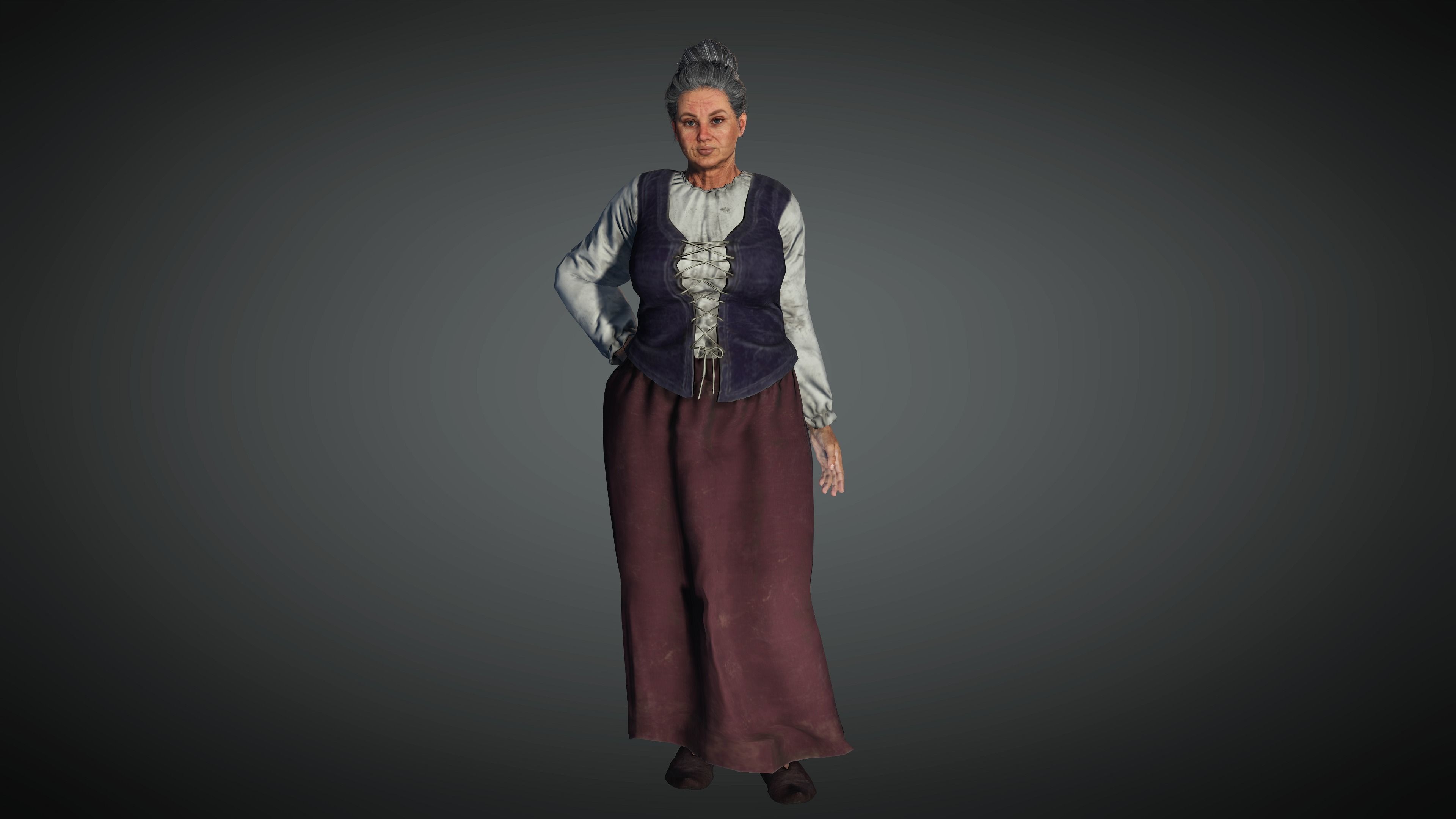 AAA Medieval Female Character 04 Low-poly 3D model_10