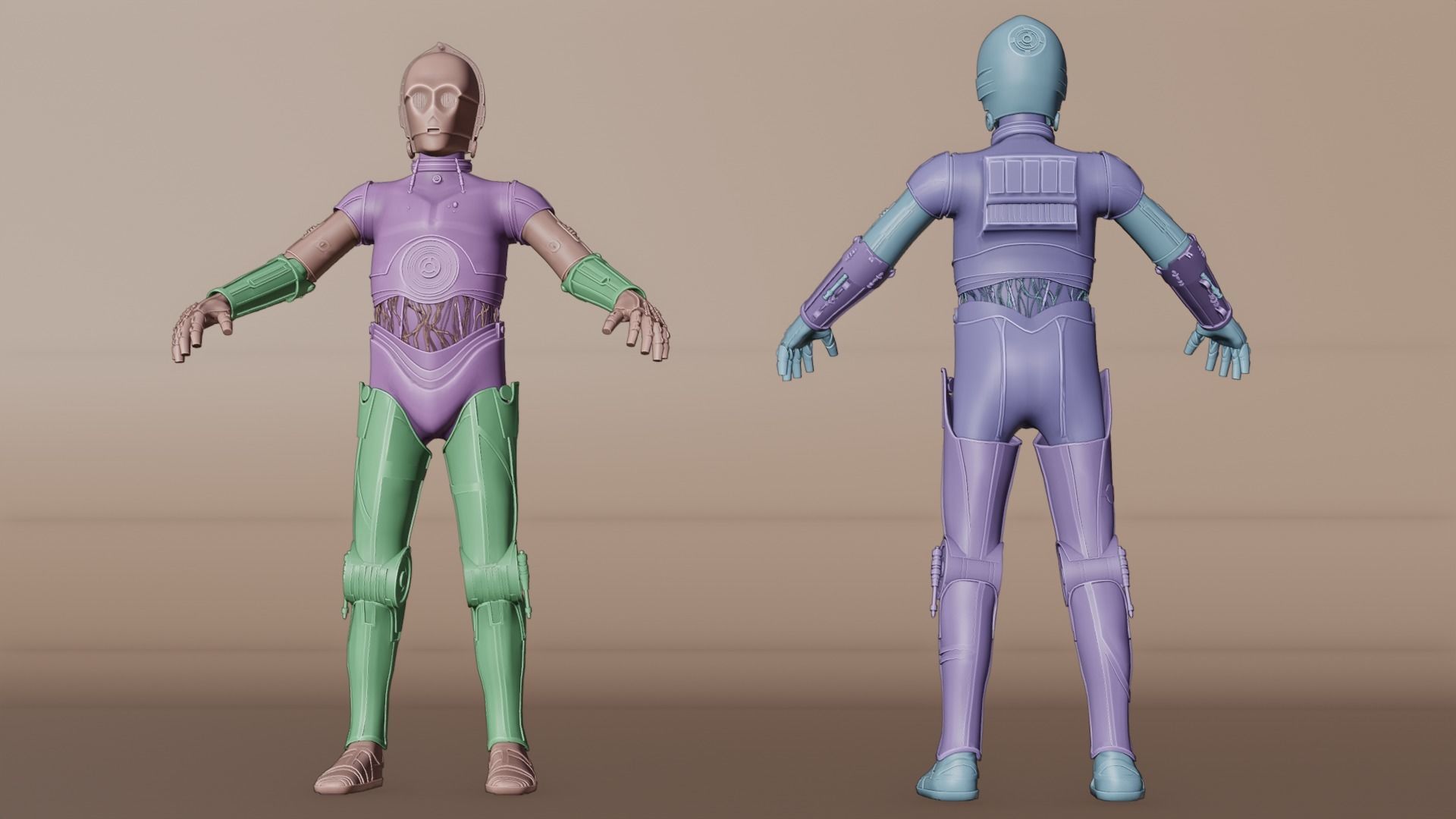 C-3PO Model -Rigged and Textured Low-poly 3D model_11